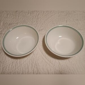 Vintage Corelle White Bowls W/ Dual Green Stripes-Set Of Two